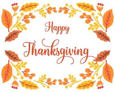 Sonbahar yapraklı çiçek çerçeveli şükran gününün afiş metni. Vektör