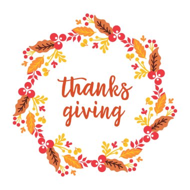 Sonbahar yapraklarının süslendiği şükran günü kartı. Vektör