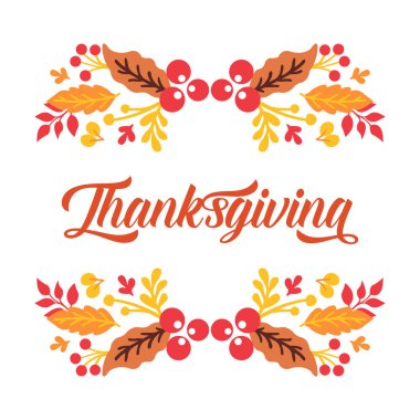 Sonbahar yapraklarının süslendiği şükran günü kartı. Vektör