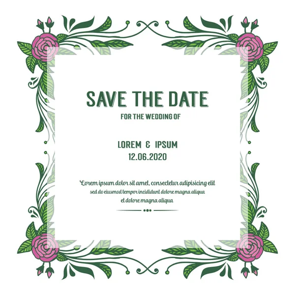 Einladungskarte von speichern Sie das Datum, mit Vintage-Stil rosa Rose Blume Rahmen. Vektor — Stockvektor