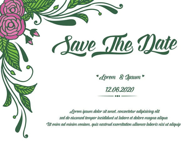 Invitation card of save the date, with vintage style pink rose flower frame. Vector — ストックベクタ