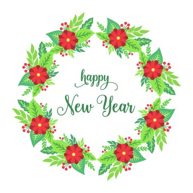 Mutlu yıllar, zarif bir kırmızı çelenk çerçevesiyle. Vektör