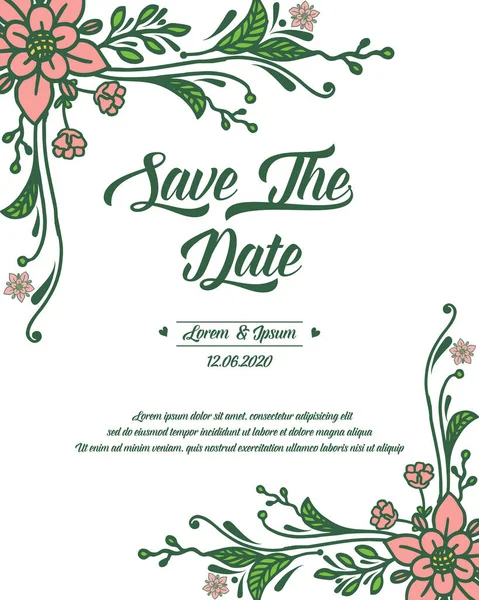 Decoration of abstract leaf flower frame, for ornate of card save the date. Vector — ストックベクタ