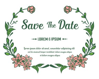 Kartın süslemesi için soyut yaprak çiçek çerçevesinin dekorasyonu, tarihi kaydet. Vektör