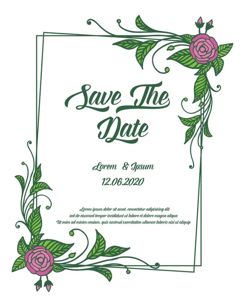 Cartão de convite de salvar a data, com moldura de flor rosa estilo vintage. Vetor — Vetor de Stock