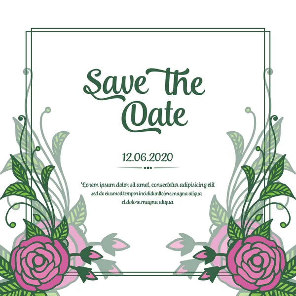 Design of card save the date, with pink rose flower frame background. Vector — ストックベクタ