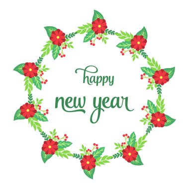 Poster için tasarlanmış mutlu yeni yıl, kırmızı çiçek desenli güzel bir bitki. Vektör