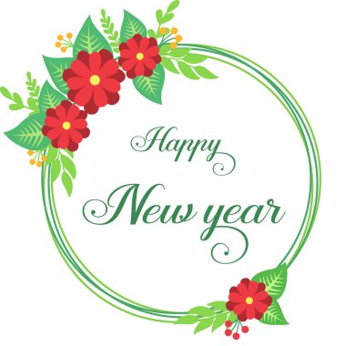 Kart mutlu yıllar, güzel kırmızı çiçek çerçeveli. Vektör