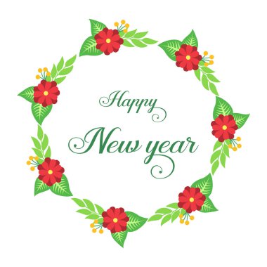 Kırmızı çiçek desenli mutlu bir yeni yılı kutluyoruz. Vektör