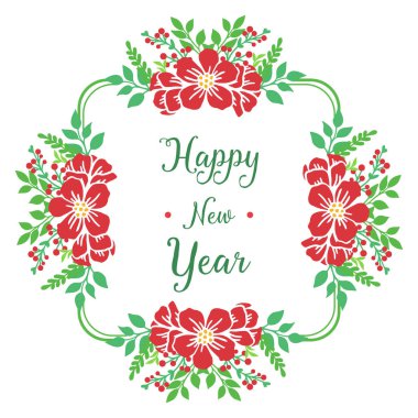 Eski kırmızı çiçek desenli mutlu yıllar için tebrik kartı tasarımı. Vektör