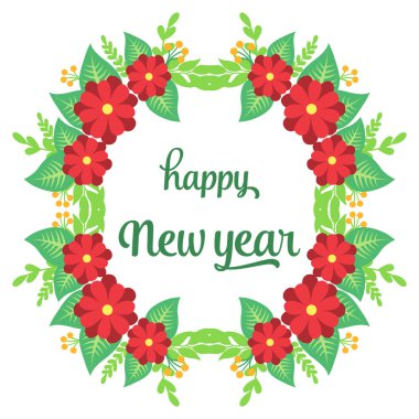 Eski kırmızı çiçek desenli mutlu yıllar için tebrik kartı tasarımı. Vektör