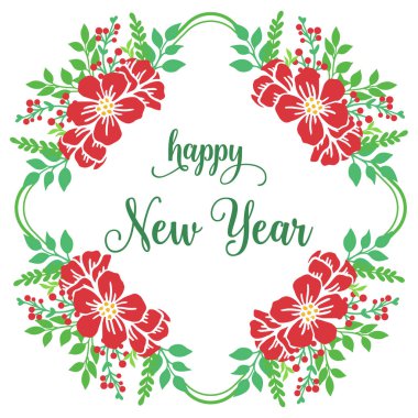 Yeni yılınız kutlu olsun, soyut kırmızı çelenk çerçeveli. Vektör