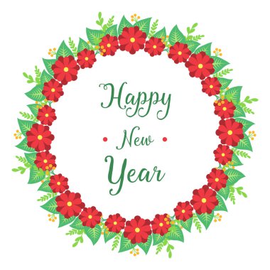 Yeni yılınız kutlu olsun, soyut kırmızı çelenk çerçeveli. Vektör