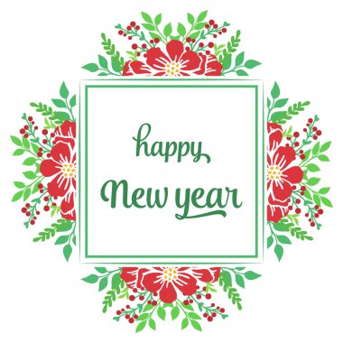 Tebrik kartı için dekorasyon. Mutlu yıllar, pürüzsüz kırmızı çiçek çerçeveli. Vektör