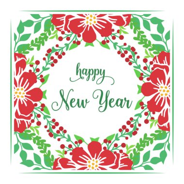 Kırmızı çiçek desenli mutlu bir yeni yıl şablonu. Vektör