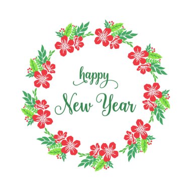 Mutlu yıllar, kırmızı çiçek çerçeveli duvar kâğıdıyla. Vektör