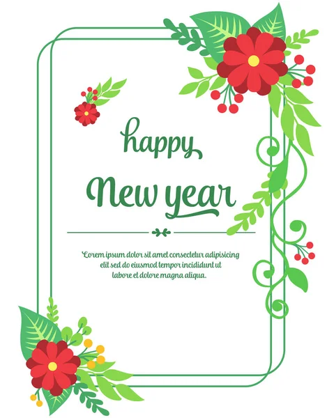 Greeting card happy new year, with shape of red flower frame. Vector — Stock Vector