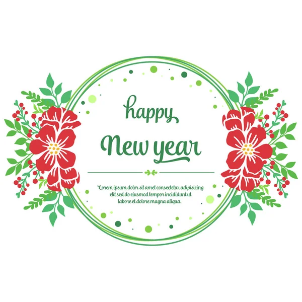 Design para cartão de saudação feliz ano novo, com padrão de moldura de flor vermelha vintage. Vetor —  Vetores de Stock