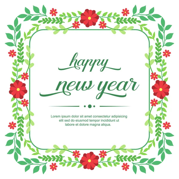 Cartão de felicitações feliz ano novo, com papel de parede de moldura de flor vermelha. Vetor —  Vetores de Stock