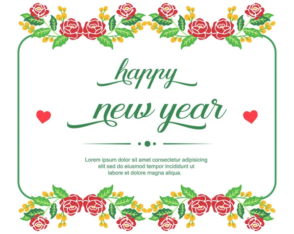 Lettering poster happy new year, with vintage green foliage flower frame. Vector — Stock Vector