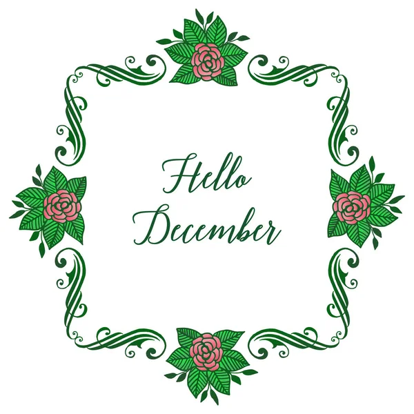 Tarjeta hola diciembre, con decorativo de marcos de flores de color rosa. Vector — Archivo Imágenes Vectoriales