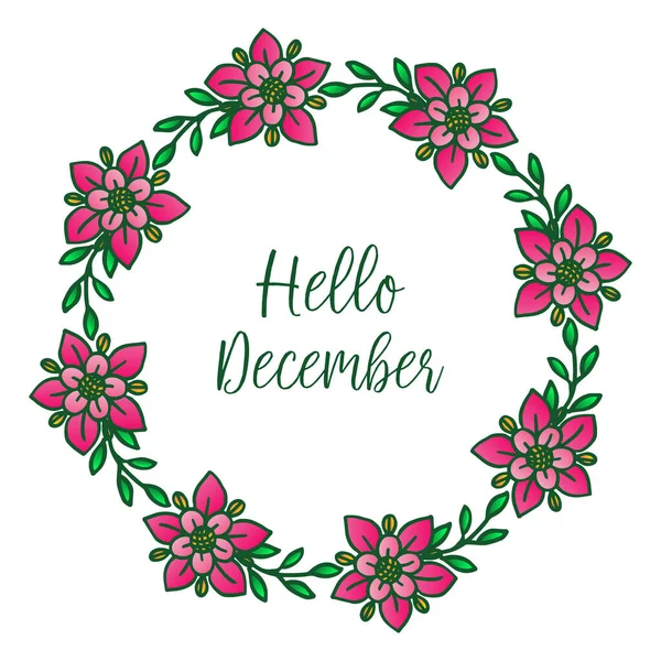 Texto hola diciembre, con marco de flores rosa sin costuras. Vector — Archivo Imágenes Vectoriales