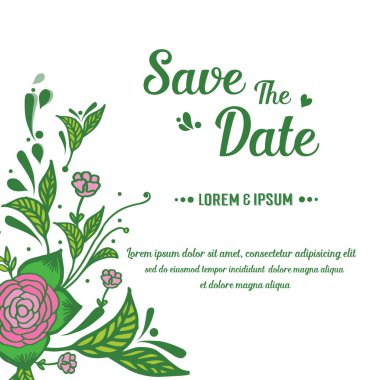 Kart tasarımı için zarif gül çelengi çerçevesi, tarihi kaydet. Vektör