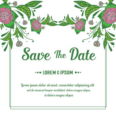 Çeşitli kartlar için güzel pembe çiçek çerçevesi, tarihi kaydet. Vektör