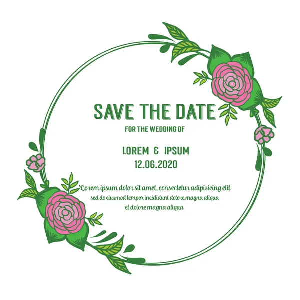 Einladungskarte speichern Sie das Datum, mit Design rosa Rose Blumenrahmen Hintergrund. Vektor — Stockvektor
