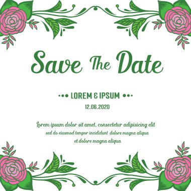 Davetiye kartı dekorasyonu, tarihi saklayın, gül çiçeği desenli zarif. Vektör