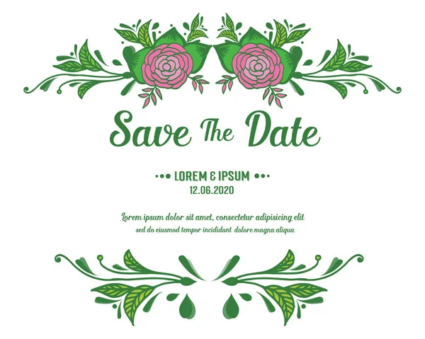 Свадебный пригласительный билет с сохранением даты, ярко-розовый цветок рамка. Вектор — стоковый вектор