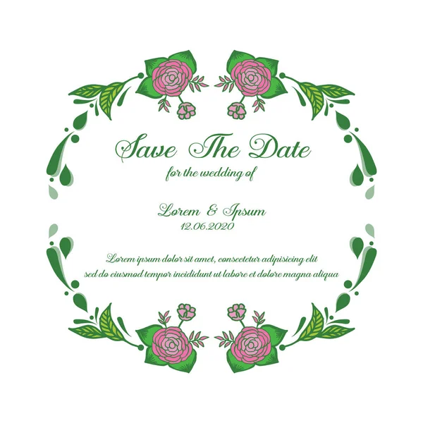 Шаблон карточки сохраняет дату, с зеленой окантовкой цветочной рамы. Вектор — стоковый вектор