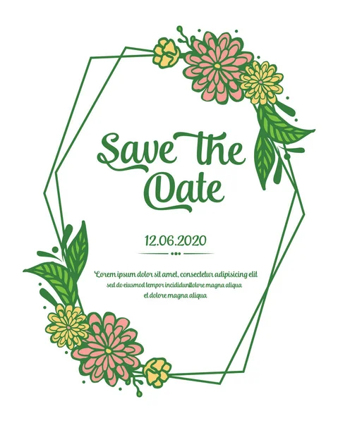 Template invitation wedding save the date, with pattern of colorful flower frame. Vector — Stock Vector