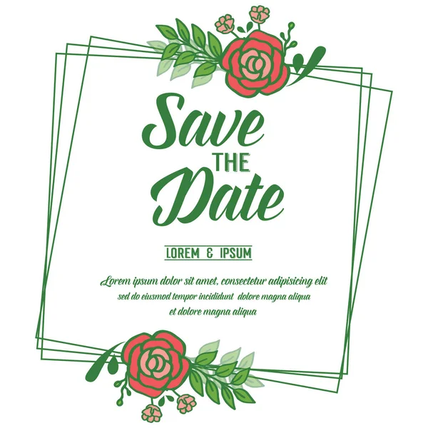 Приглашение карточка свадьбы сохранить дату, с орнаментом зеленого листового цветка рамка элегантно. Вектор — стоковый вектор