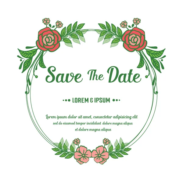 Dekoration von Brief Hochzeit speichern Sie das Datum, mit Grafik von grünen Blättern Blumenrahmen. Vektor — Stockvektor