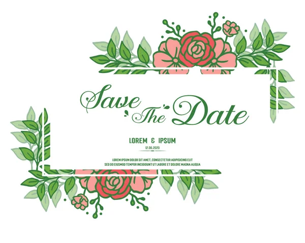 Украшение буквы свадьбы сохранить дату, с графикой зеленых листьев цветок рамки. Вектор — стоковый вектор