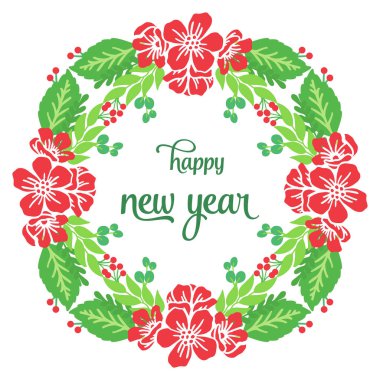 Banner, soyut yeşil yapraklı çiçek çerçevelerinin dekoratifi ile mutlu yıllar. Vektör