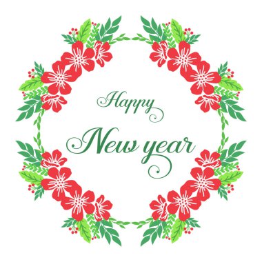 Banner, soyut yeşil yapraklı çiçek çerçevelerinin dekoratifi ile mutlu yıllar. Vektör