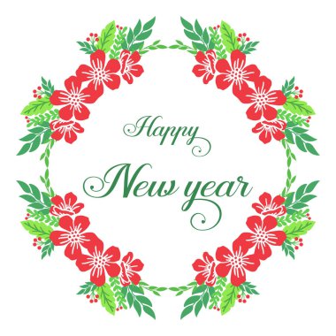 Tebrik kartı için tasarlanmış mutlu yıllar, kırmızı çiçek desenli süslü bitkiler. Vektör