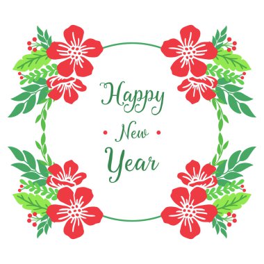 Yaprak çiçek desenli mutlu bir yeni yıl kartı. Vektör