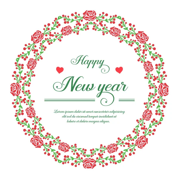 Plaats voor tekst, gelukkig nieuwjaar, met decoratie van vintage rode bloemen frame. Vector — Stockvector