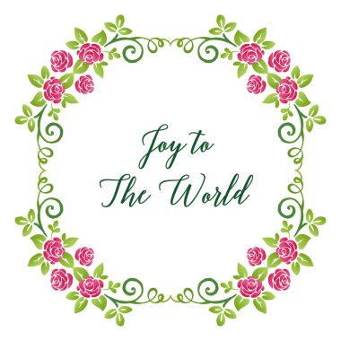 Pembe çiçek çerçevesi ve yeşil yaprakların süsleme unsuruyla dünyaya neşe veren bir poster. Vektör