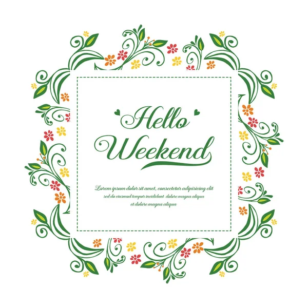 Banner de diseño hola fin de semana, con el arte del papel pintado de marco de flores rojas. Vector — Vector de stock