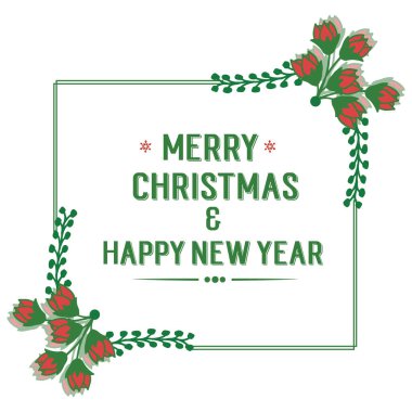 Tebrik kartı, mutlu noeller ve kırmızı çiçek desenli mutlu yıllar. Vektör