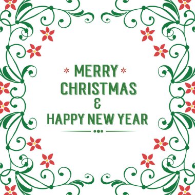 Yaratıcı kart mutlu noeller ve yeşil yapraklı çiçek çerçeveli mutlu yıllar. Vektör