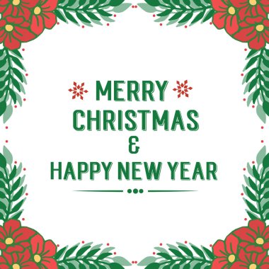 Kart mutlu noeller ve mutlu yeni yıllar, kırmızı çiçek desenli şirin. Vektör