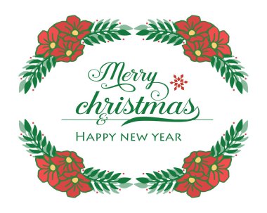 Kart mutlu noeller ve mutlu yeni yıllar, kırmızı çiçek desenli şirin. Vektör