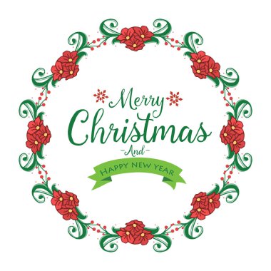 Mutlu Noeller ve soyut kırmızı çiçek desenli mutlu bir yeni yıl posteri. Vektör