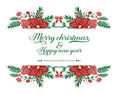 Poster şablonu ve mutlu yıllar, kırmızı çiçek çerçevesiz sanat. Vektör