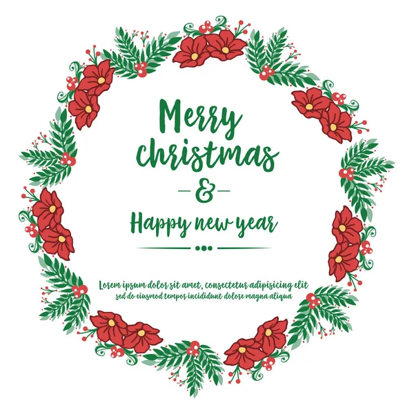 贺卡设计,圣诞快乐,新年快乐,有美丽的老式红色花环框架. B.病媒 — 图库矢量图片